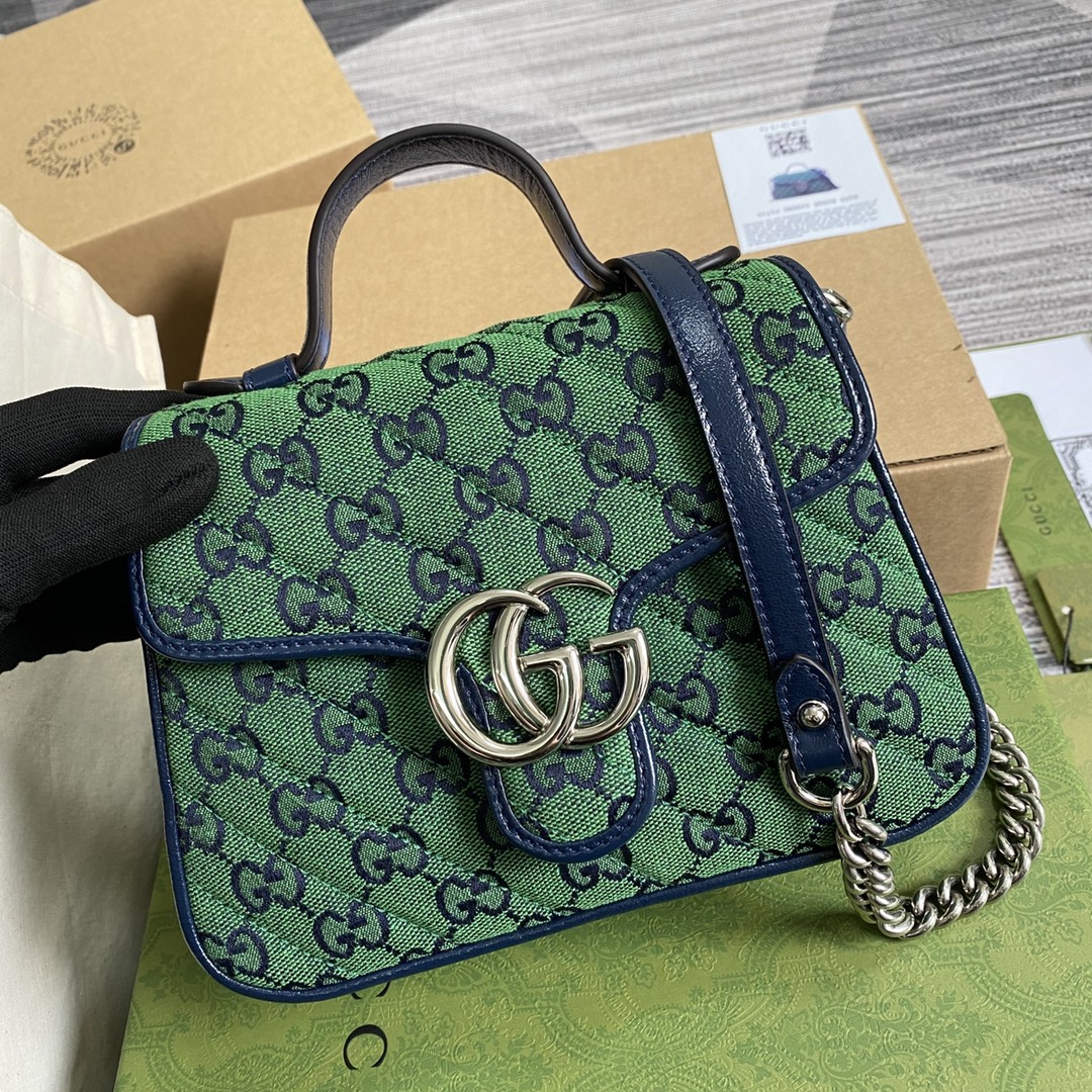 Gucci GG Marmont Mini Top Handle Bag Shoulder Bag 583571 Green